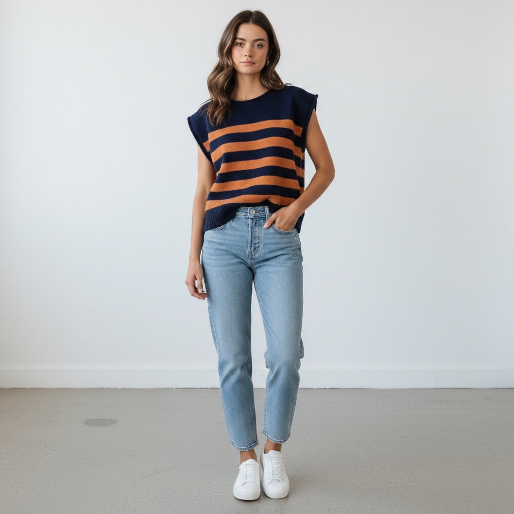 Orange/Blue Bibi Women-Tops, Large